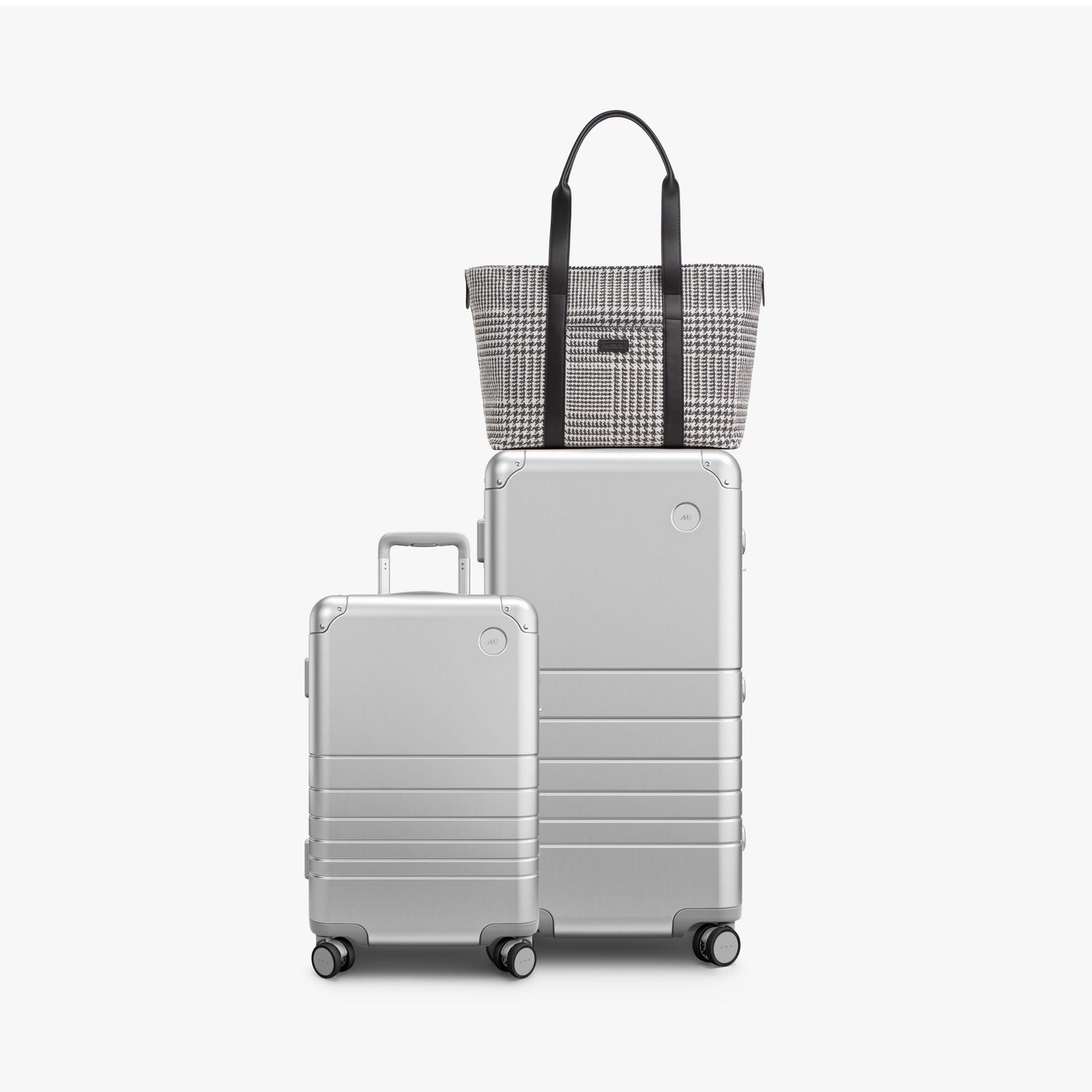 Monos Aluminum Luggage and Houndstooth Check Bag Set