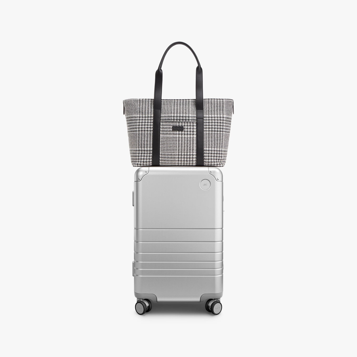 Monos Aluminum Luggage and Houndstooth Check Bag Set