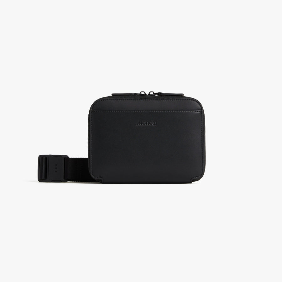 Carbon Black (Vegan Leather) | Belt front view of Metro Belt Bag in Carbon Black