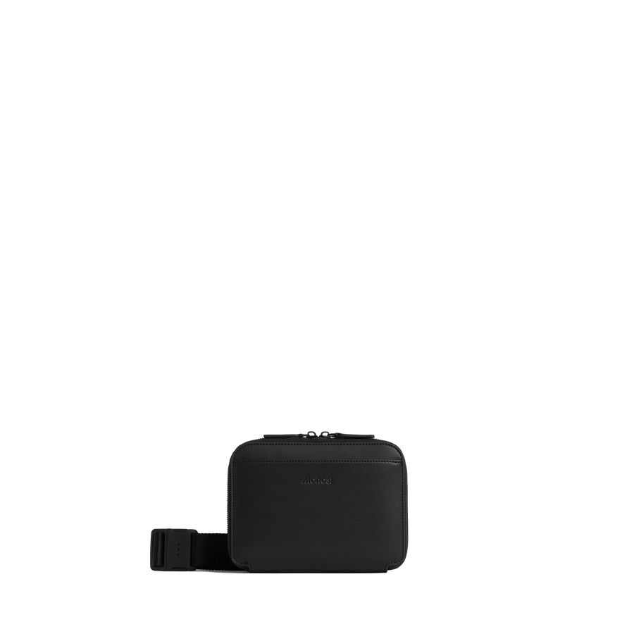 Carbon Black (Vegan Leather) Scaled | Front view of Metro Belt Bag in Carbon Black