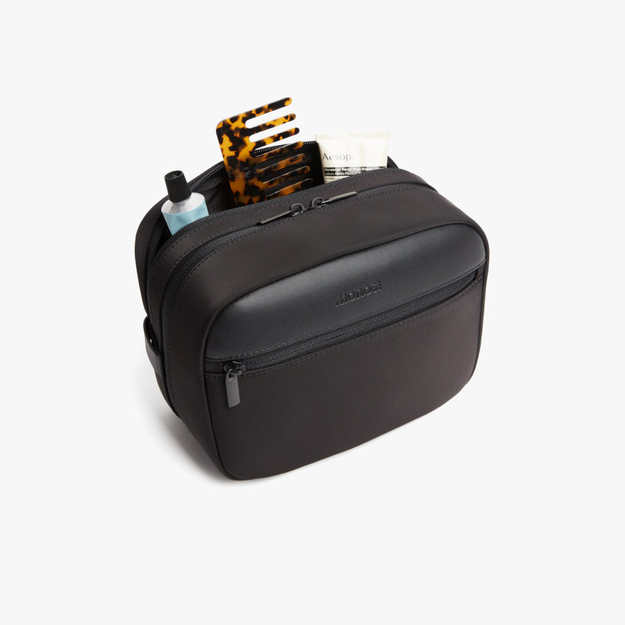 Carbon Black | Top view of Metro Hanging Toiletry Case in Carbon Black