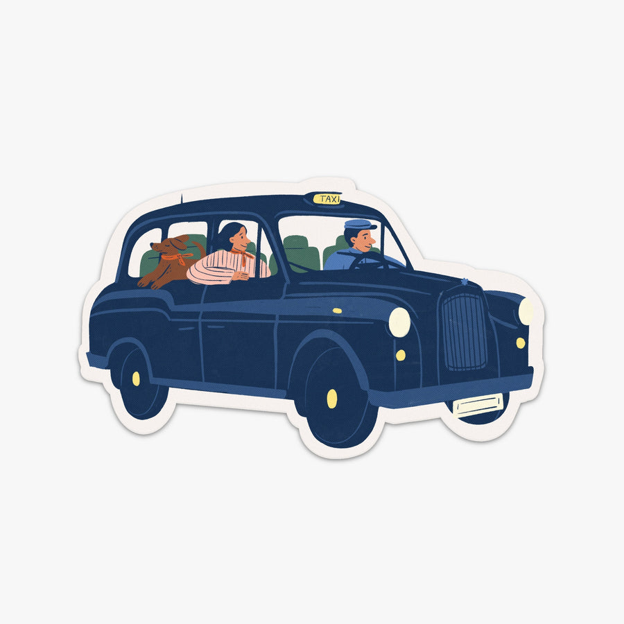 London | London Destination Stickers blue taxi with a person and a dog