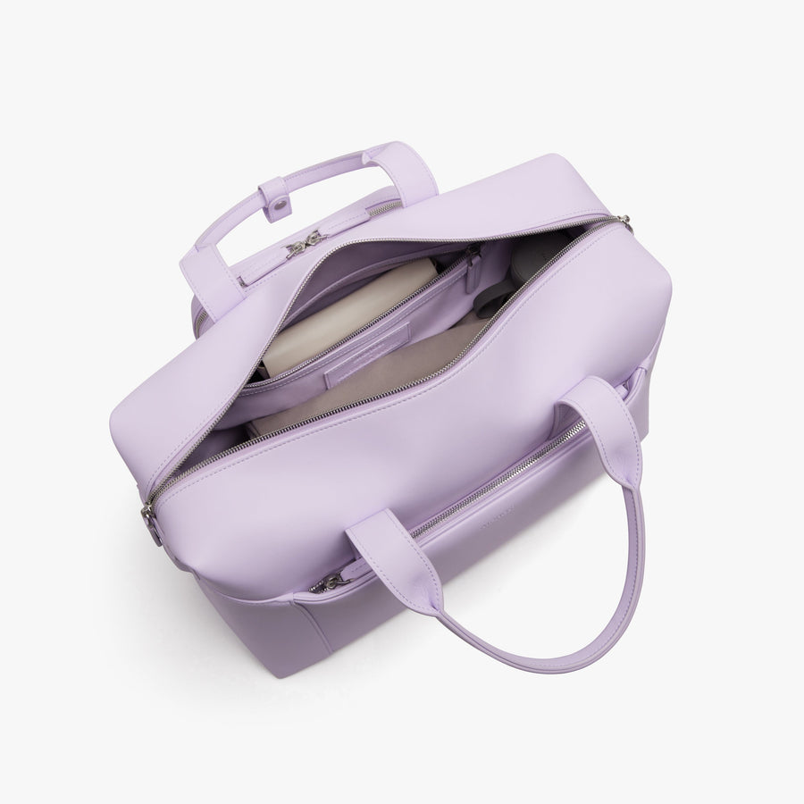Purple Icing (Vegan Leather) | Front Interior view of Metro Duffel in Purple Icing