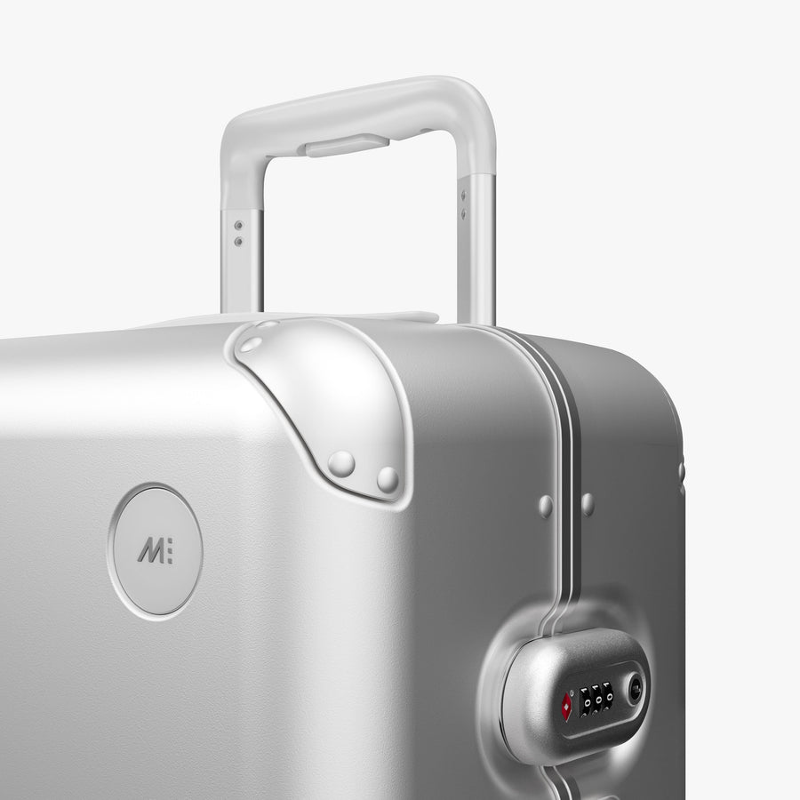 Silver | Luggage handle view of Hybrid Carry-On Plus in Silver