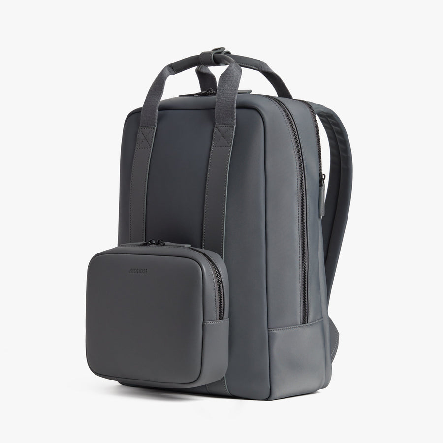 Dover Grey | Angled view of Metro Backpack in Dover Grey