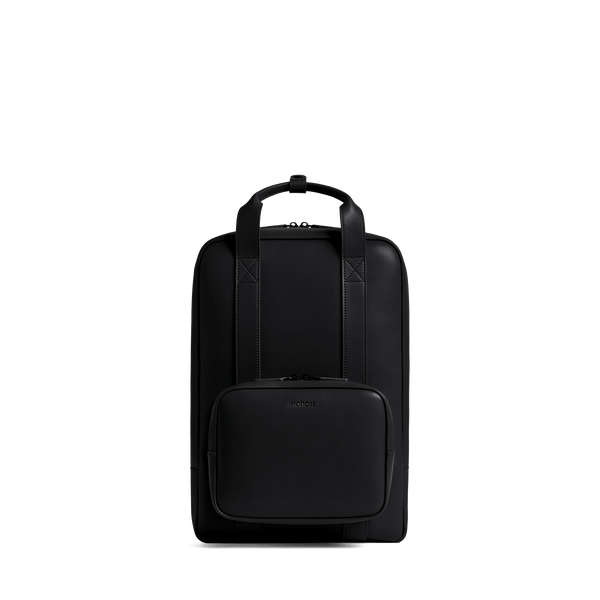 Carbon Black (Vegan Leather) Scaled | Front view of Metro Backpack Carbon Black