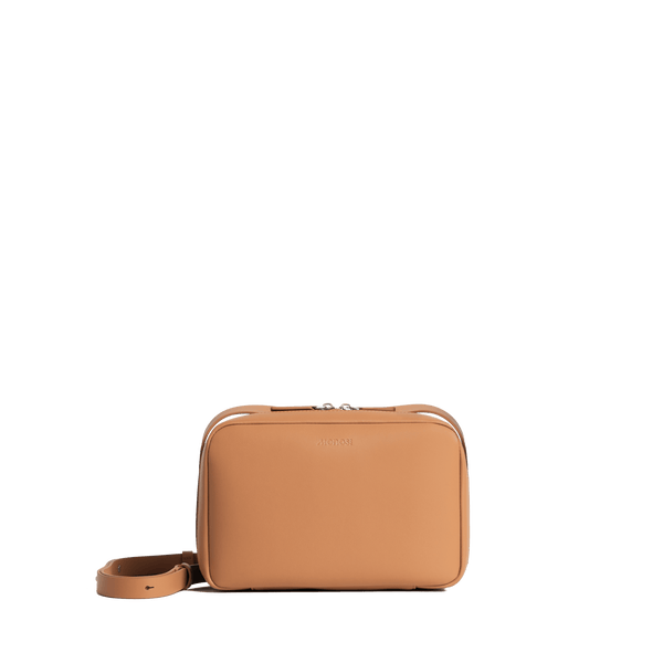 Saddle Tan (Vegan Leather) Scaled | Front view of Metro Crossbody Saddle Tan