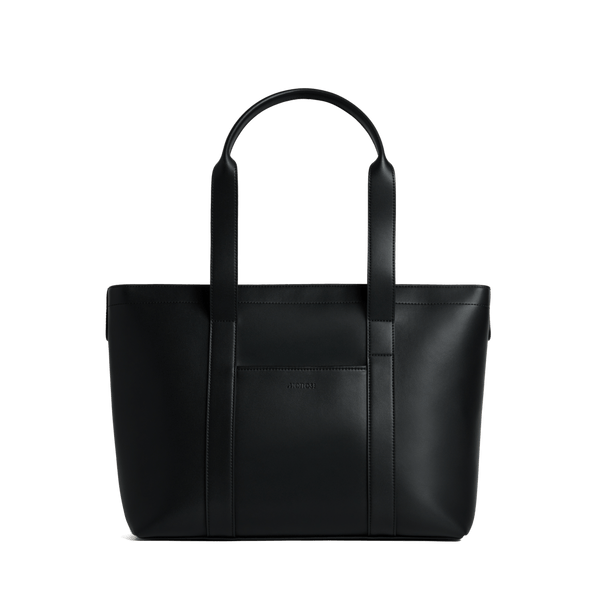 Carbon Black (Vegan Leather) Scaled | Front view of Metro Tote Carbon Black