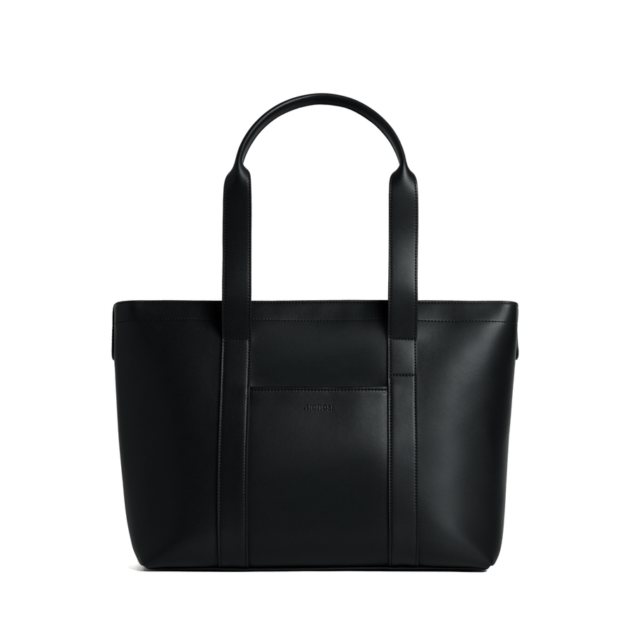 Carbon Black (Vegan Leather) Scaled | Front view of Metro Tote Carbon Black