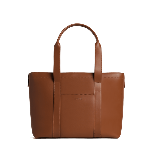 Mahogany (Vegan Leather) Scaled | Front view of Metro Tote Mahogany