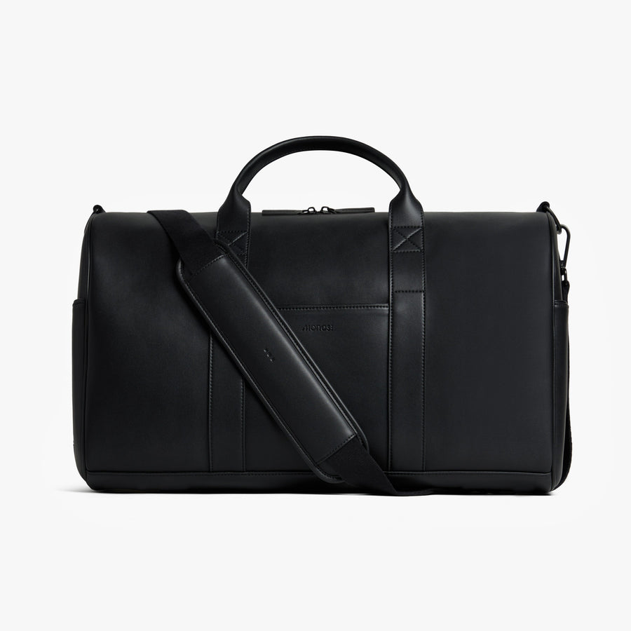 Carbon Black (Vegan Leather) | Front view of Metro Carry-All Duffel Carbon Black