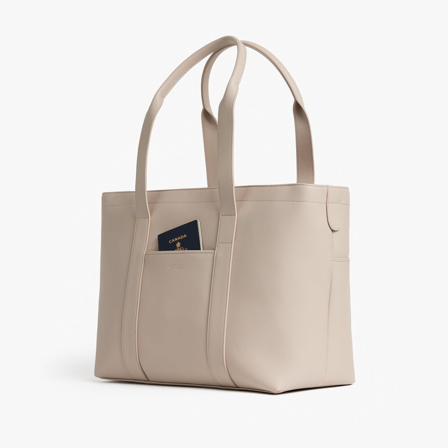 Ivory (Vegan Leather) | Angled view of Metro Tote in Ivory