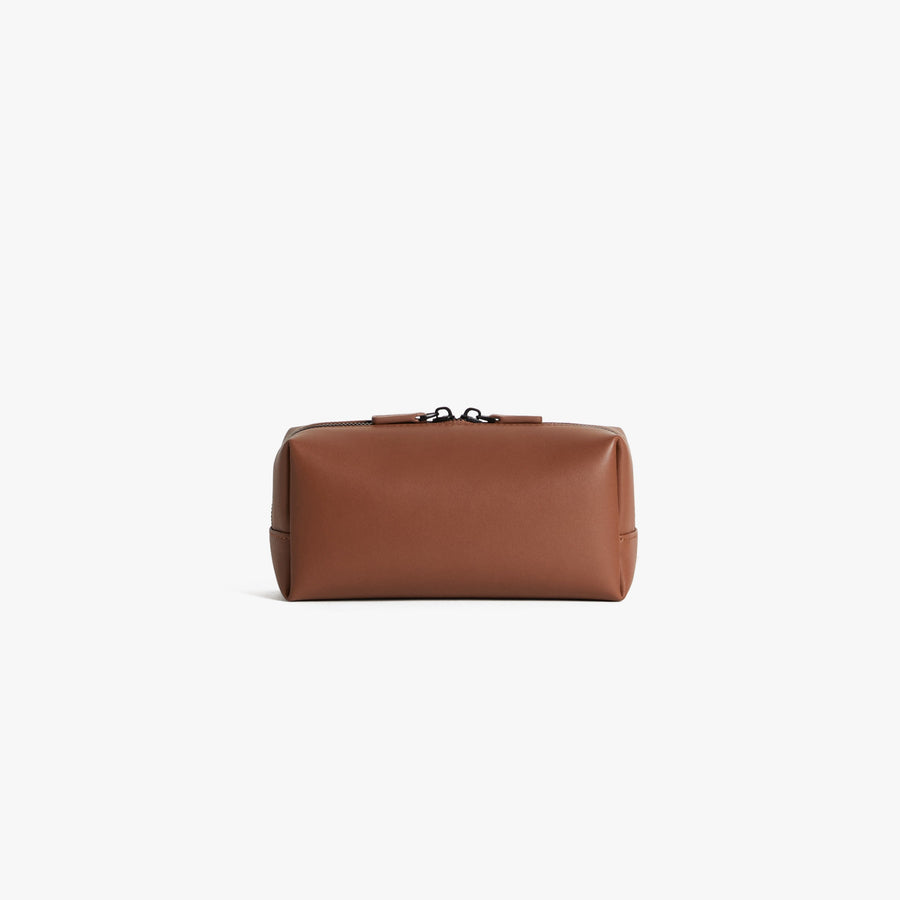 Small / Mahogany (Vegan Leather) | Back view showing pocket of Metro Toiletry Case Small in Mahogany